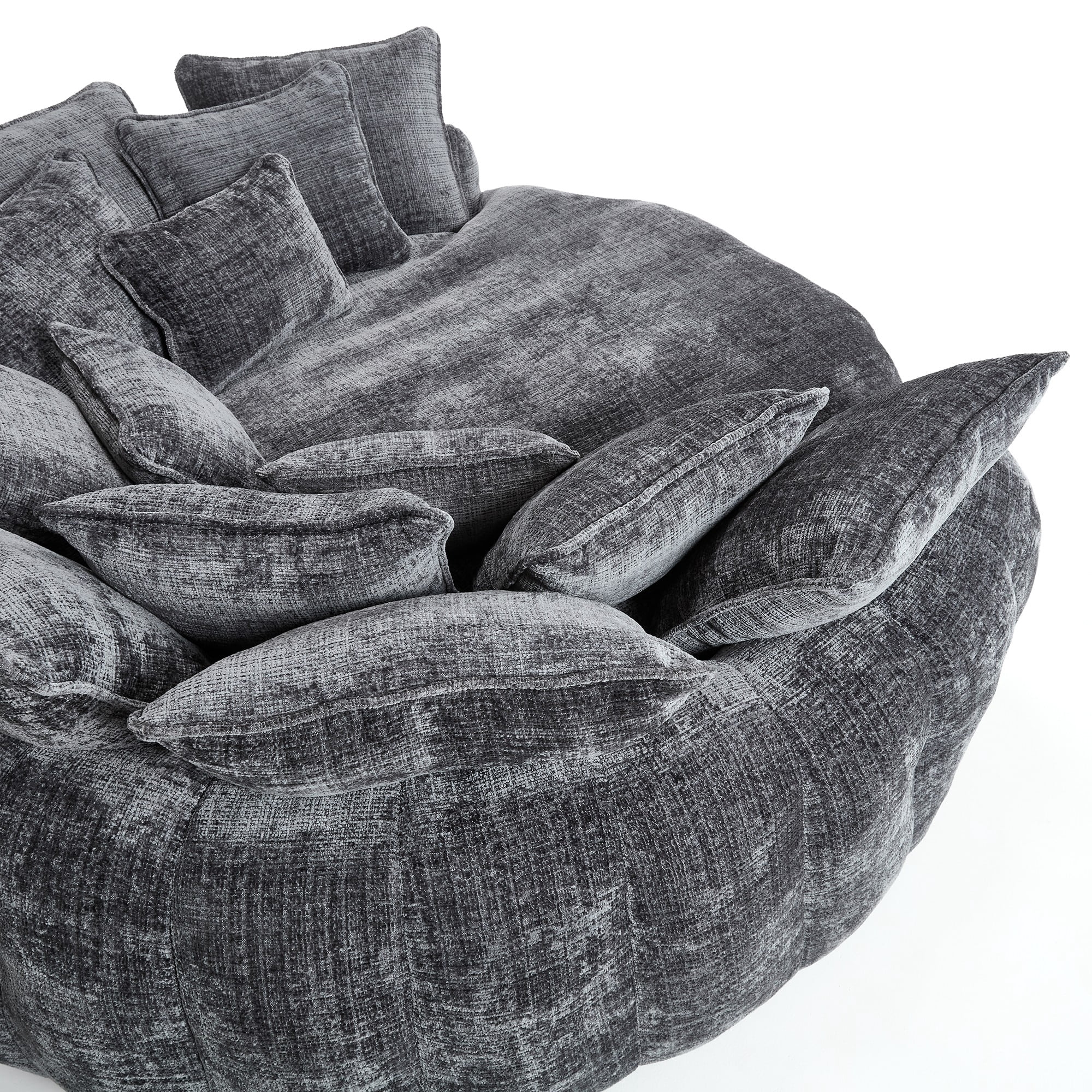Aukfa 81.1" Oversized Cloud Couch Sleeper Sofa with Round Chaise Lounge, Modern Chenille Upholstered Boneless Sofa with Memory Foam and 14 Pillows, Dark Gray