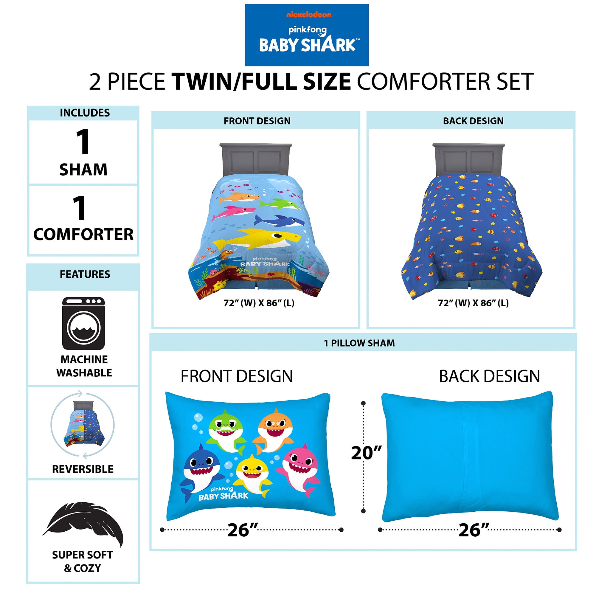 Baby shark comforter top
