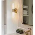 thumbnail image 5 of Kira Home Duo 14" Modern Wall Sconce with Frosted Glass Cylinder Shades, Linear 2-Light Wall Light, Warm Brass Finish, 5 of 8