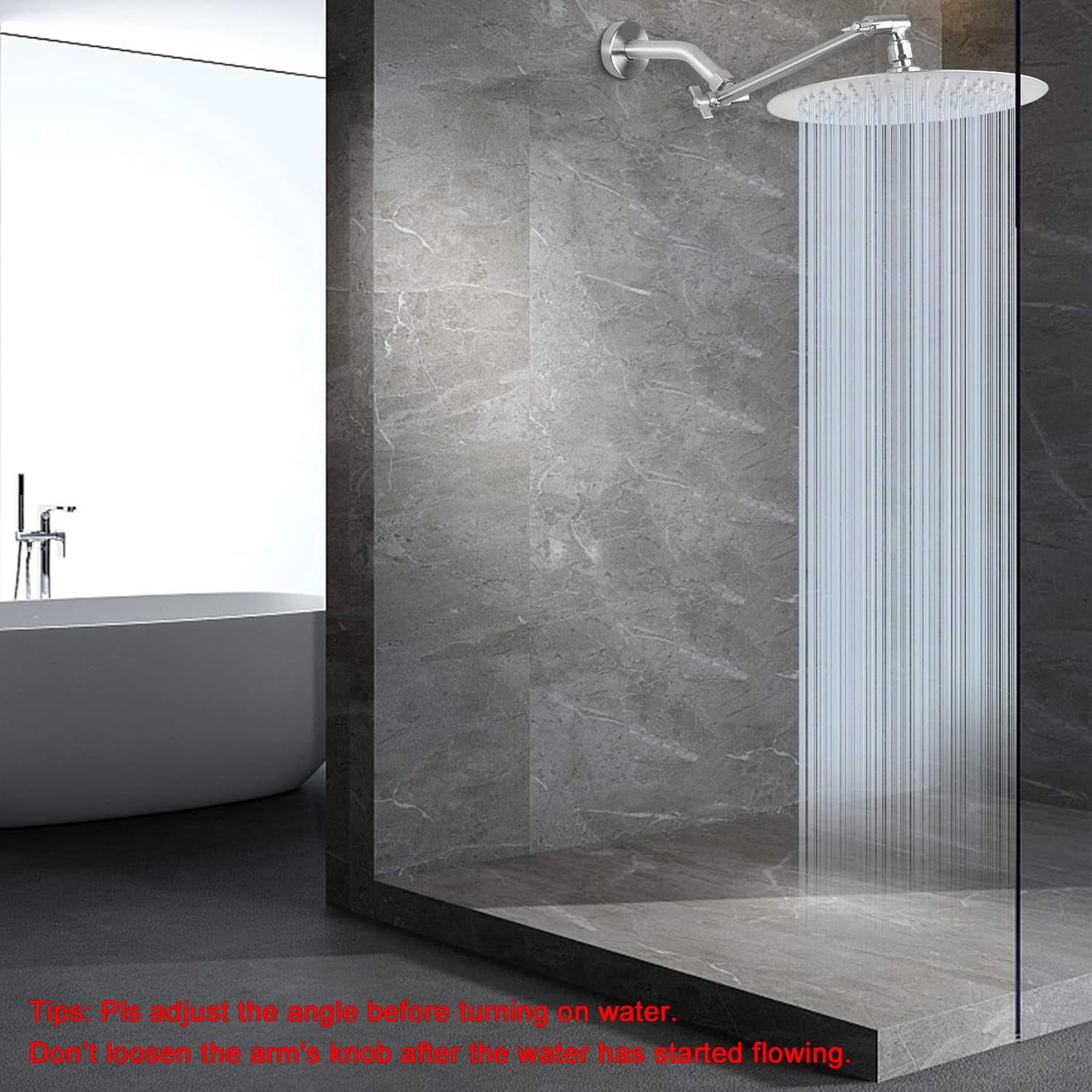 Rain Shower Head with 11 Inch Adjustable Arm, High Pressure Stainless Steel Rainfall Shower, Ultra-Thin Design, Pressure Boosting Chrome Finish