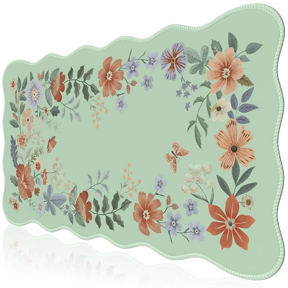 Mouse Pad Grande iCasso 90x40 cm Floral Antideslizante con Borde Cosido