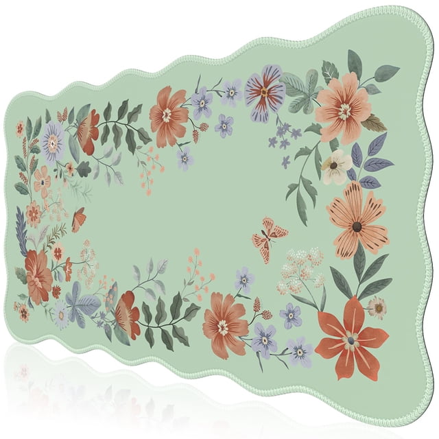 Mouse Pad Grande iCasso 90x40 cm Floral Antideslizante con Borde Cosido