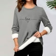 thumbnail image 2 of Aboser Women's Sherpa Fleece Lined Sweatshirts Trendy Love ECG Printed Shirts Thermal Casual Plush Homewear Cozy Soft Long Sleeve Undershirts, 2 of 4