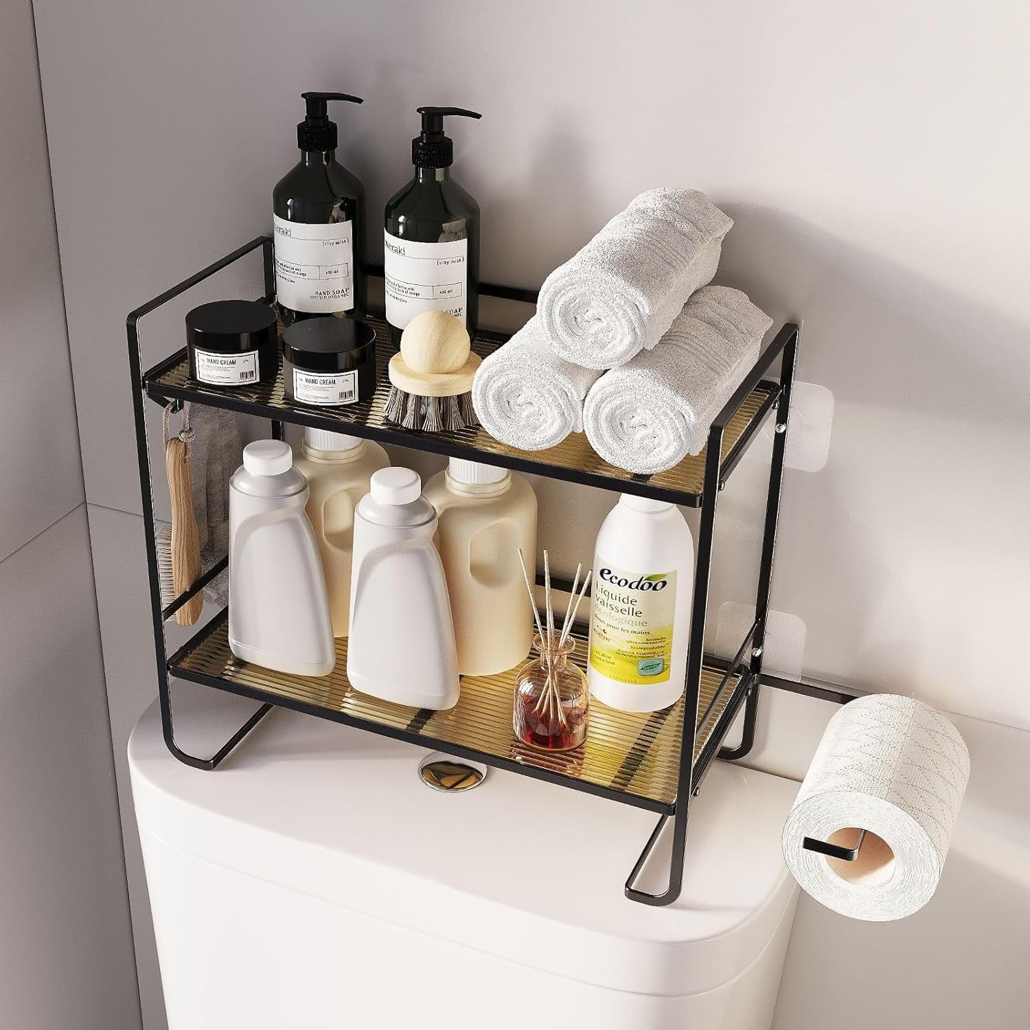 Over Toilet Storage Shelf, 2 Tier Bathroom Vanity Organizer, Metal Space Saving Shelf for Bathroom Organization,Toilet Tank Storage Rack