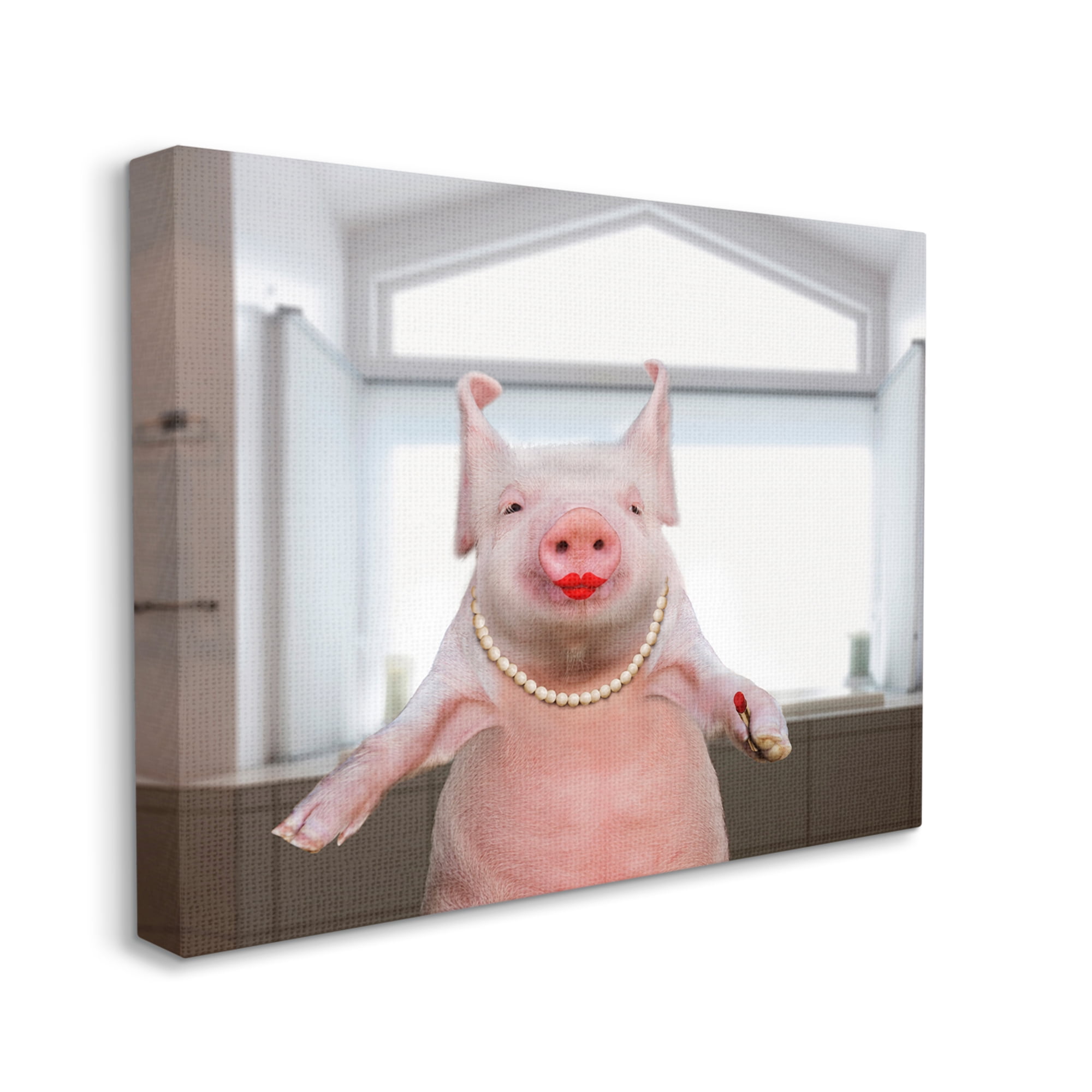 Stupell Industries Glam Pig in Lipstick Animals & Insects Painting Gallery Wrapped Canvas Print Wall Art, 30 x 24