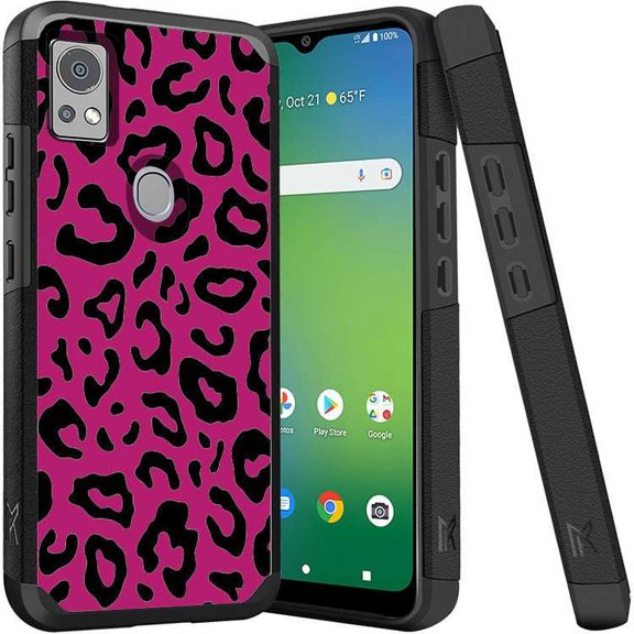 ANJ  Shockproof Dual Layer Slim Hard Case   Tempered Glass Cover Compatible with Icon 5, AT&T Motivate 4 - Hot Pink Leopard