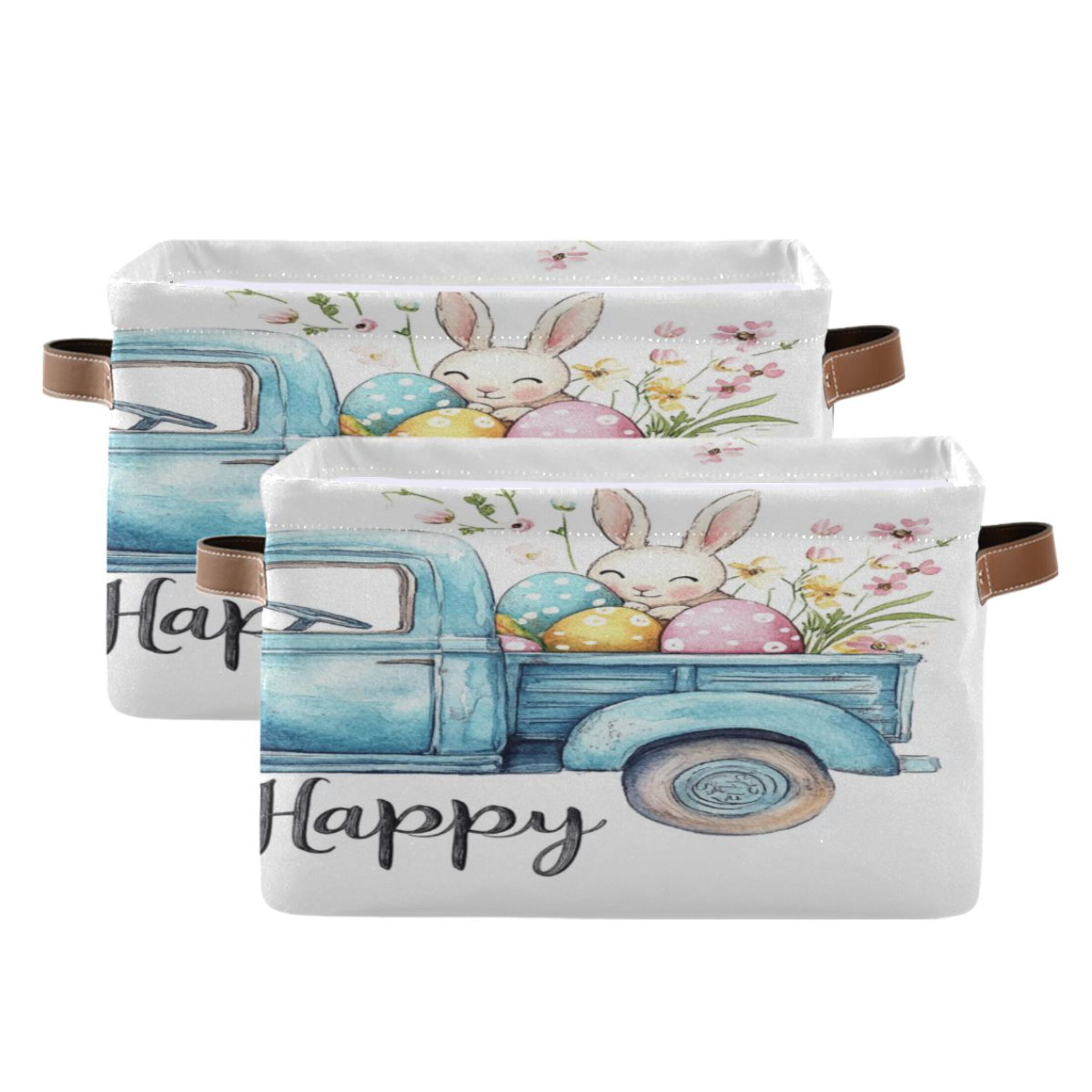 Square Storage Basket 14.2*10.2*8.3 Inch One Sizex2 Shelf Basket Open Home Storage Bins Bedroom Storage Basket Closet Storage Stylish Decor Cute Bunny Easter