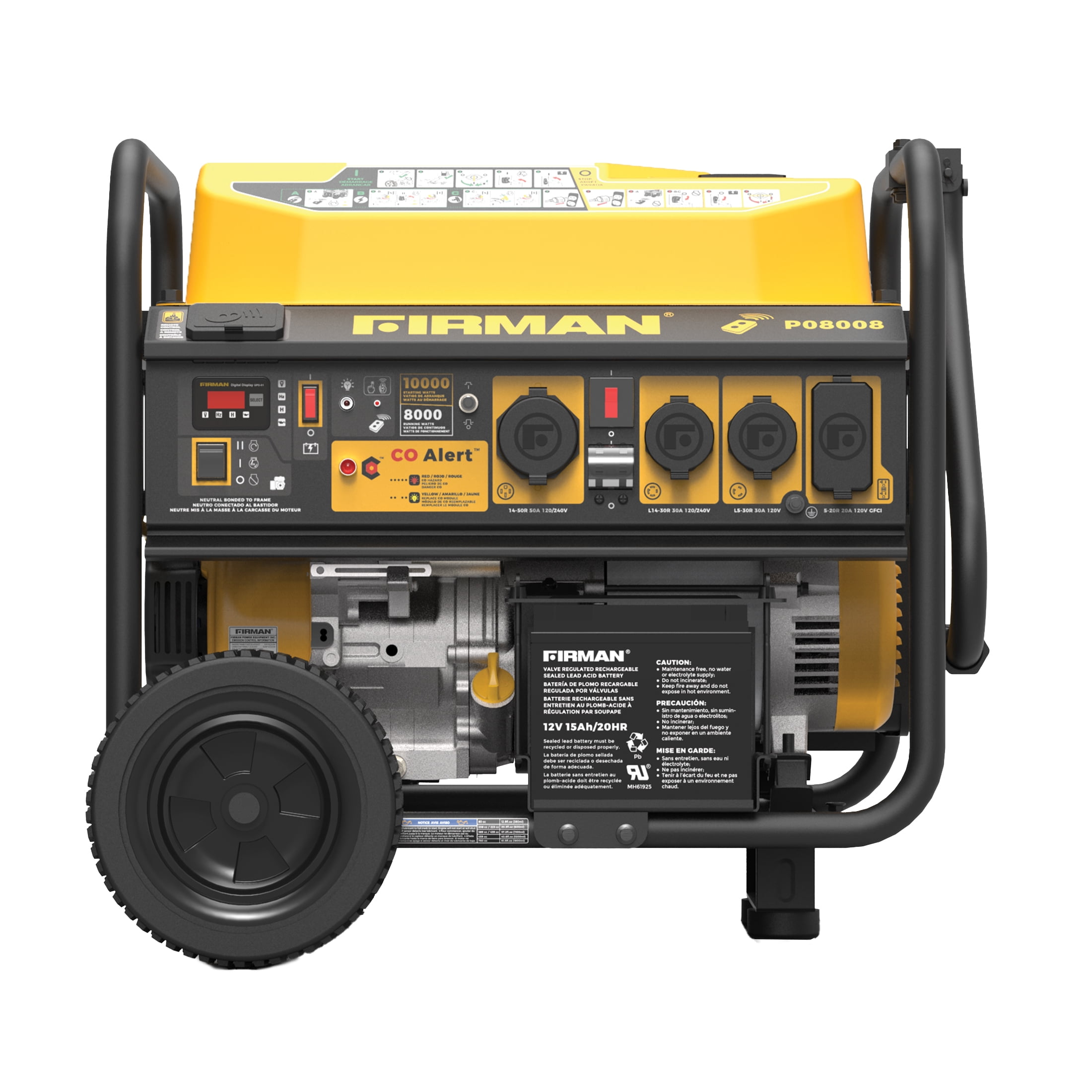 FIRMAN P08008 Gas Portable Generator 10000/8000W Remote Start 120/240V Wheel Kit CO Alert 50 ST CAN