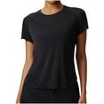 thumbnail image 2 of Womens T-shirts Short Sleeved Round Neck Solid Color Breathable Yoga Sports Fitness Casual Pullover T-shirt Black XXL, 2 of 5