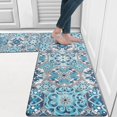 thumbnail image 1 of MeyJey Kitchen Rug Set of 2, Anti Fatigue Kitchen Mat 2 Pieces, Non Skid Waterproof Cushioned Boho Floor Mat and Runner Rug, 17"x28"+17"x48", Blue/Teal, 1 of 6