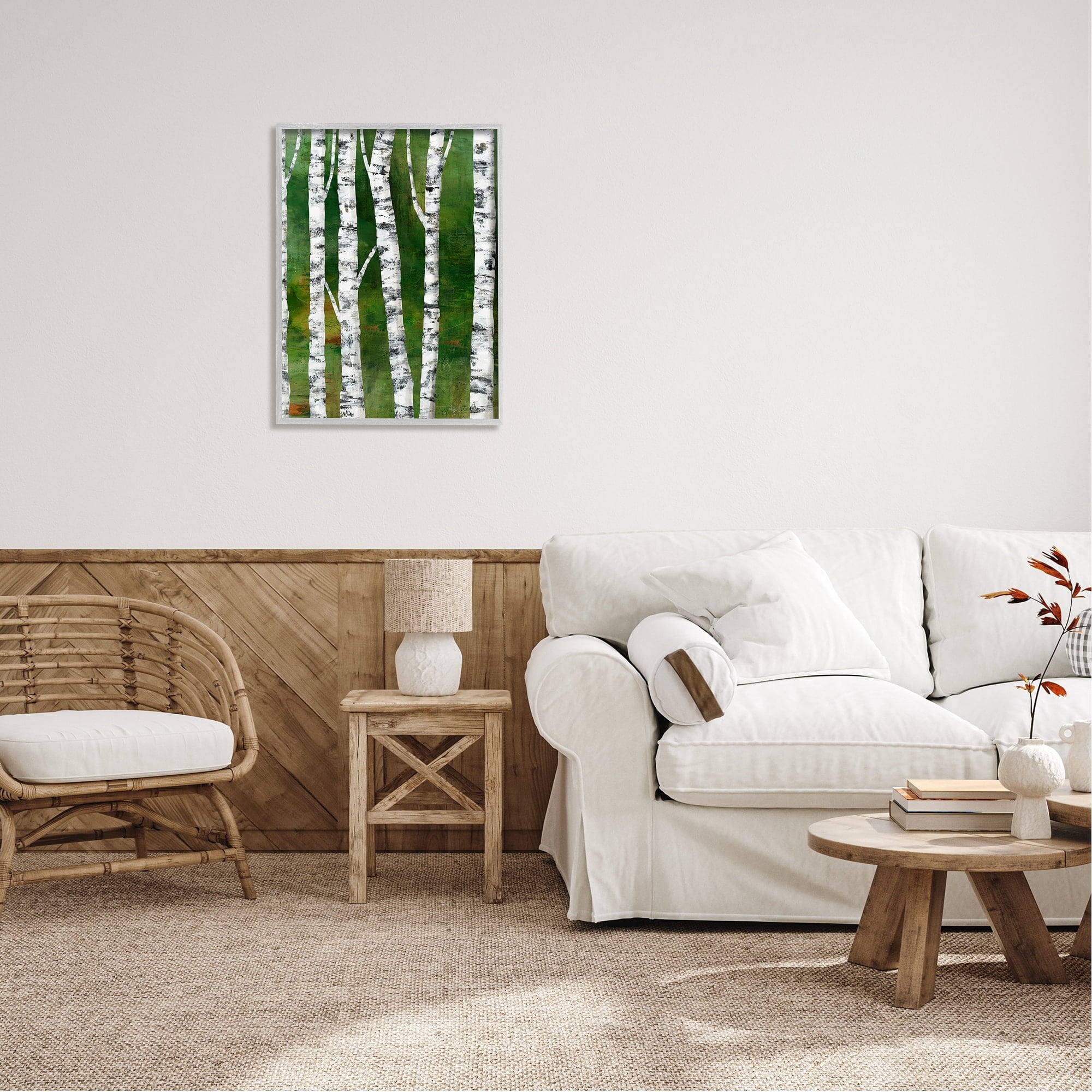 Stupell Industries Birch Trees Bark Collaged Green Woodlands Background Framed Wall Art, 24 x 30, Design by Ruth Fromstein