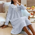 thumbnail image 2 of Womens Nightgown - Women's Winter Casual Doll Collar Princess Style Dress Flannel Bow Midi Nightdress Blue L, 2 of 9