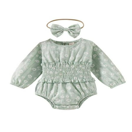

Huakaishijie Infant Baby Girl Casual Romper Long Sleeve Floral Round Neck Short Jumpsuit + Headband