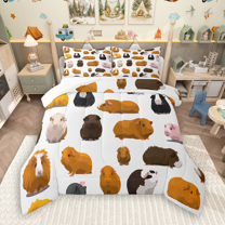 Manfei Cute Guinea Pig Queen Comforter Set 3 Pieces, Hamster Mouse Bedding Sets, Kawaii Rodent Animal Bedding Comforter Set, Luxury Bedroom Decor