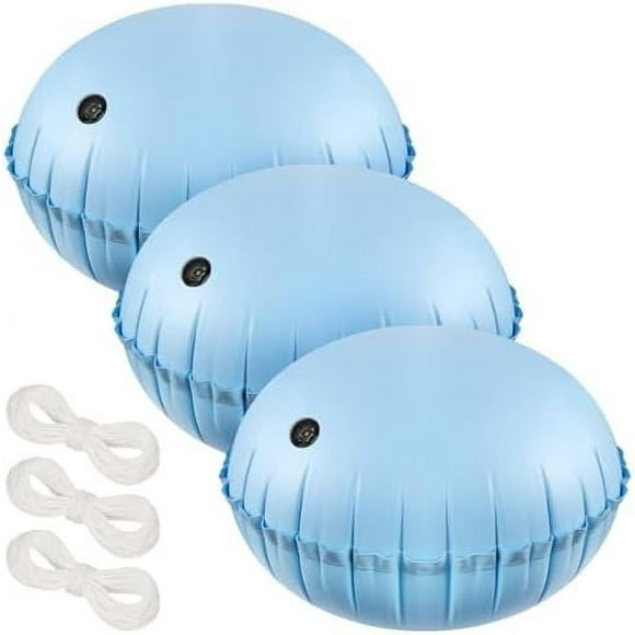 3pcs Pool Air Pillows for Above Ground Pools - 4ft Dia. Winter Closing Winterizing Kit with Ropes, Thicken PVC Ice Equalizer Support, Swimming Pool Patio Furniture Cover Airbag Light Blue 4ft diameter