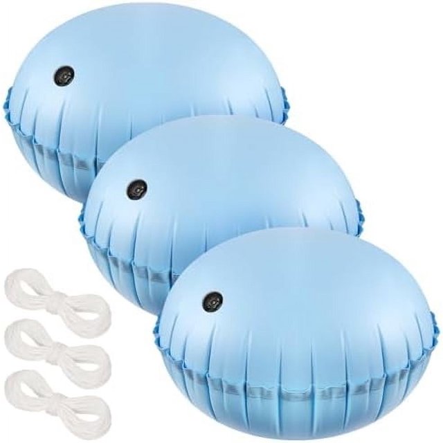 3pcs Pool Air Pillows for Above Ground Pools - 4ft Dia. Winter Closing Winterizing Kit with Ropes, Thicken PVC Ice Equalizer Support, Swimming Pool Patio Furniture Cover Airbag Light Blue 4ft diameter