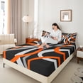thumbnail image 4 of Manfei Retro Stripes 4-Piece Full Size Sheets for Teens Boys Girls,Black Grey Orange Bed Sheets,Geometric Lines Lightweight Sheet Sets,Lightweight Room Decor, 4 of 7