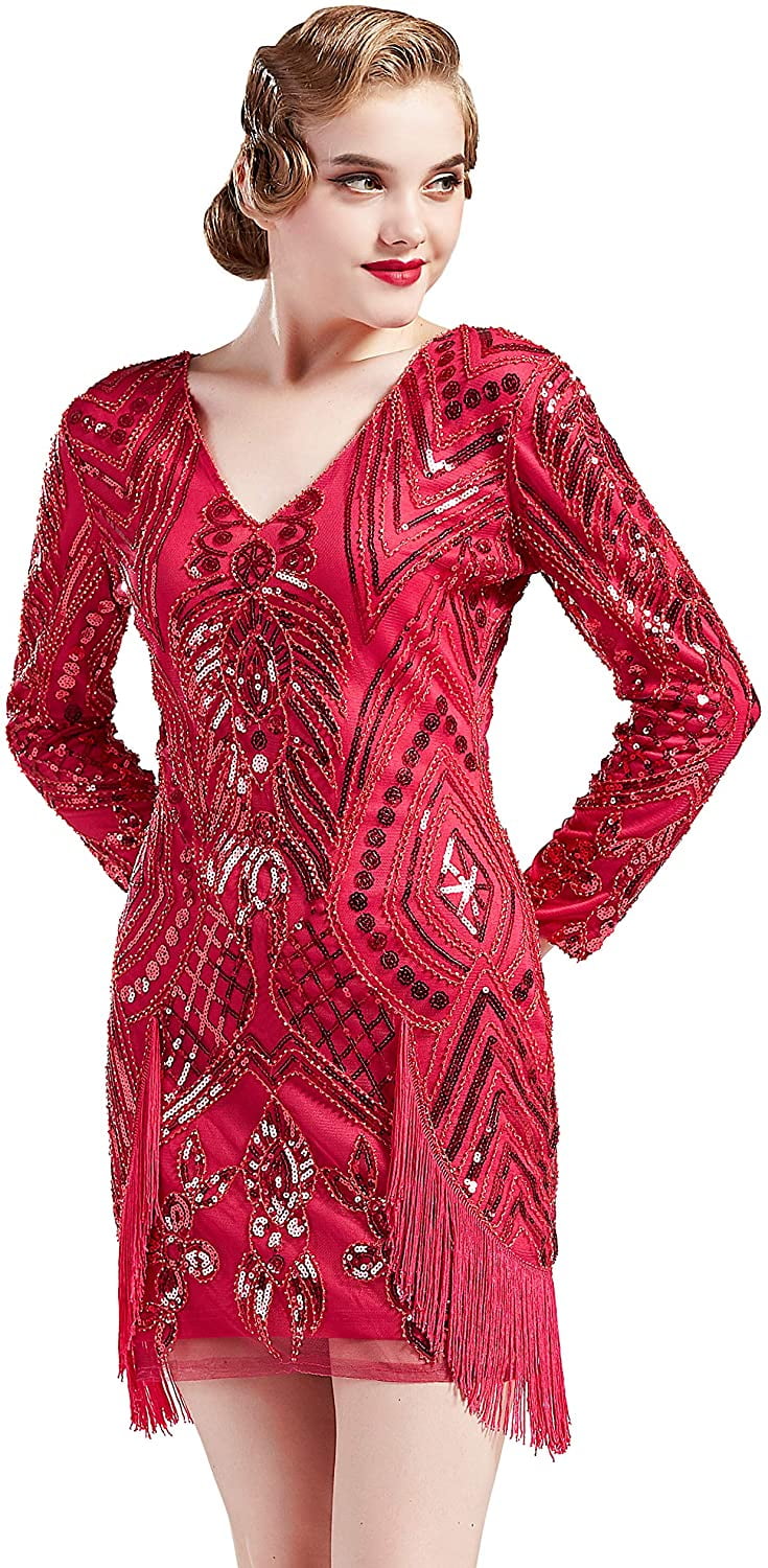 Merek 1920s Flapper Long Sleeves Dress 
