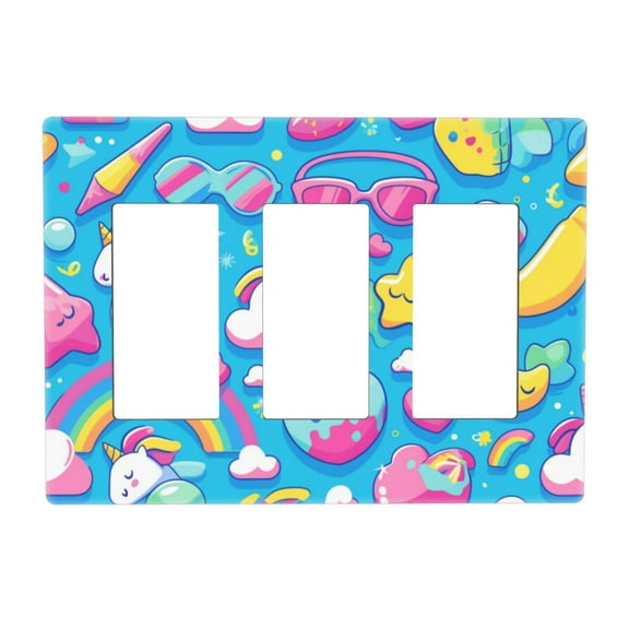 Cute Unicorn Clouds Switch Cover Decorative Wall Plate 3-Gang Screwless Standard Size