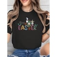 thumbnail image 1 of Happy Easter Print T-Shirt, Casual Crew Neck Short Sleeve Comfort Tee Top For Spring & Summer, Women's Clothing Tee For Adult, Men, Women, Teen, Teenager, Adolescent, Youth, 1 of 6