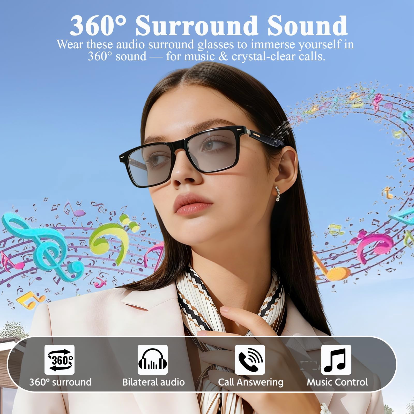 AI Smart Glasses for Men & Women with 164 Languages Translation, Photochromic Lenses Bluetooth Glasses for Sports Travel Driving Business