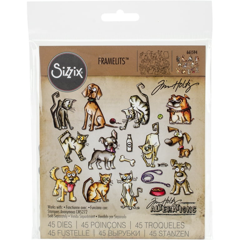 Sizzix Framelits Mini Dies By Tim Holtz 45/Pkg Crazy Cats & Dogs