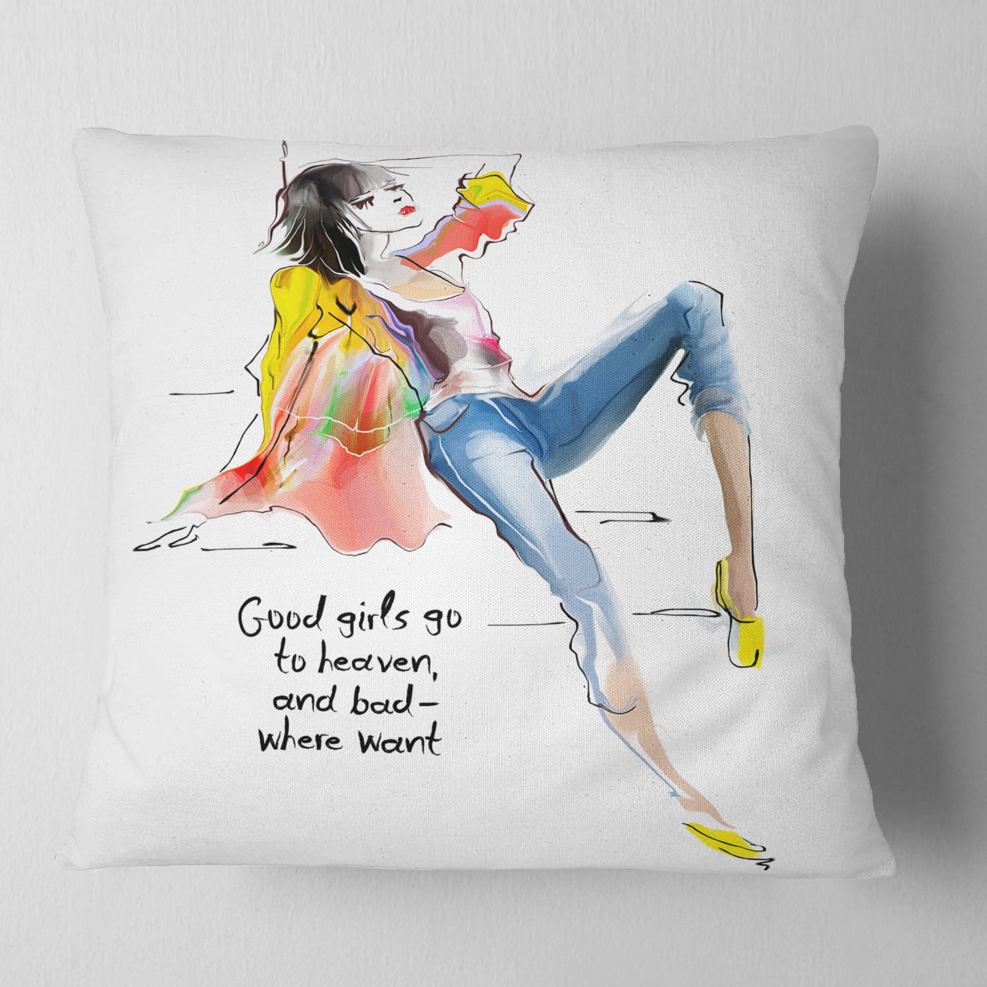 Designart Yellow Blue Young Woman - Abstract Portrait Throw Pillow - 16x16