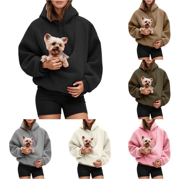 Women's Oversized Hoodie with Pet Pouch Kangaroo Pocket for Cats and Dogs