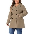 thumbnail image 5 of Women's Plus Size Notched Lapel Double Breasted Long Coat for Stylish Winter Wear 1X Light Brown, 5 of 7