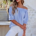 thumbnail image 4 of Bovemsi T Shirts for Women Comfort Off The Shoulder Puff Short Sleeve Casual Fashion Tops for Women Trendy L, 4 of 5