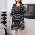 thumbnail image 2 of Robe de Vacances en Bord de Mer pour Femmes, Coupe Ample Mélange Coton-polyester, Manches Courtes Col Rond, Imprimé Floral Noir, Longueur Régulière, Style Décontracté d'Été, 2 of 3