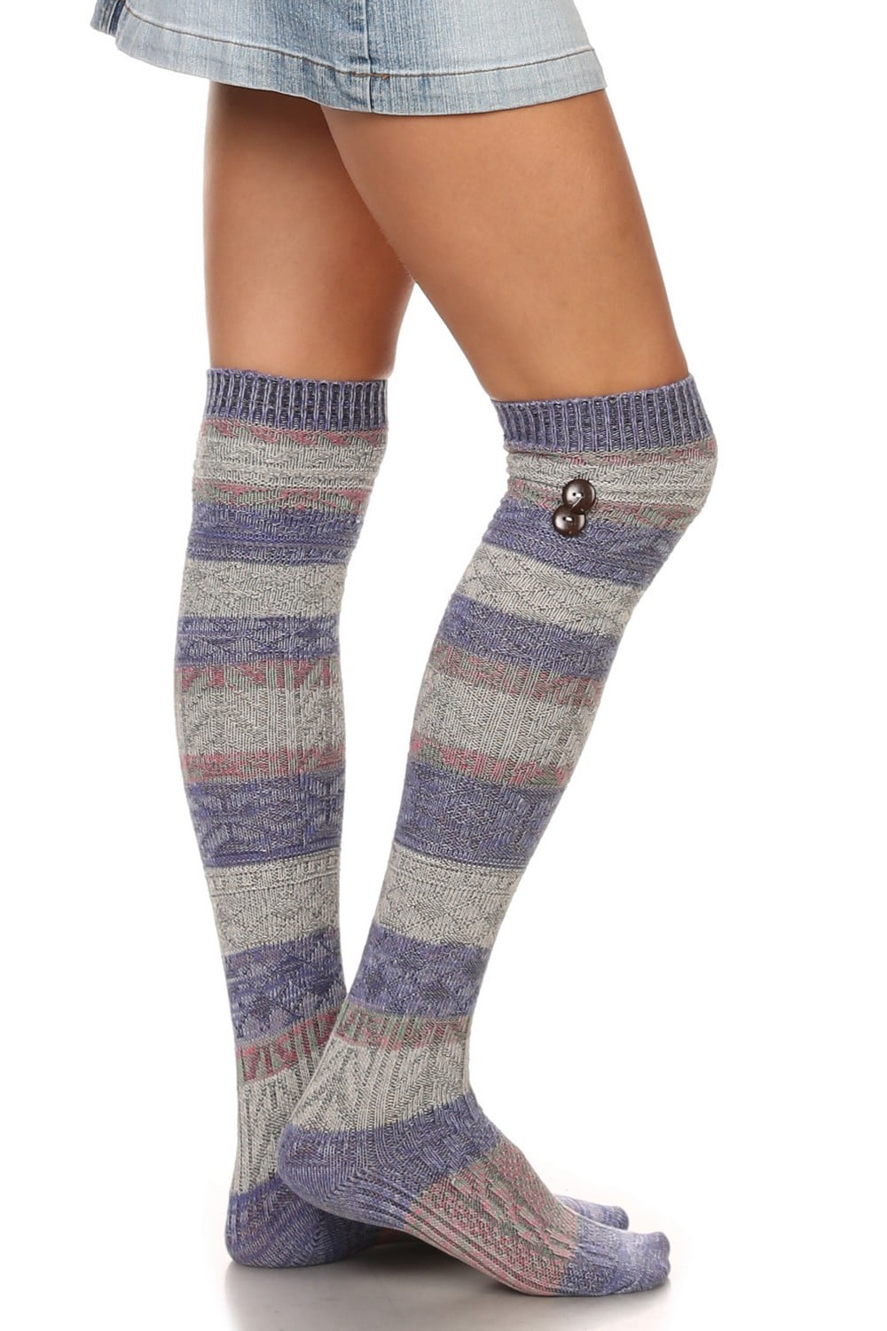Lady's Fashion Striped Leg Warmer Boot Socks, Grey Blue, One Size 911