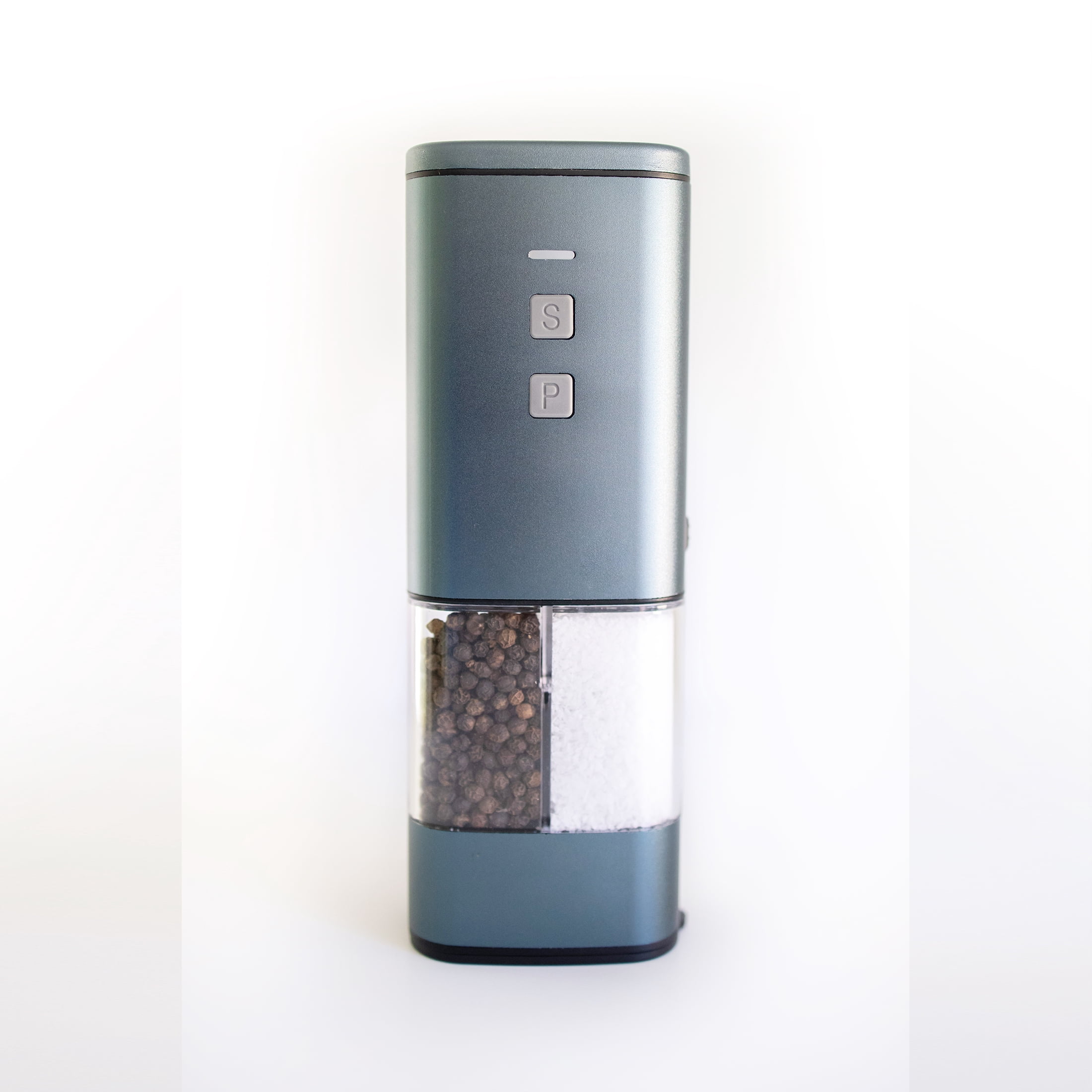 2-in-1 USB Rechargeable Salt and Pepper Grinder – Single Pack Electric Grinder with Adjustable Coarseness, LED Light, and One-Handed Operation – Neutral Color – Saturated Blue