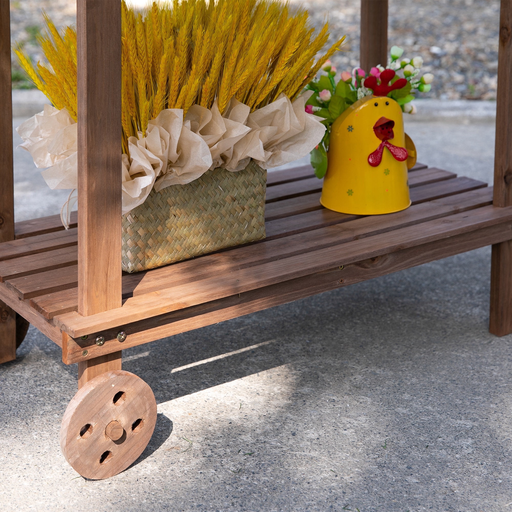 36" Wooden Potting Bench Work Table with 2 Removable Wheels, Sink, Drawer & Large Storage Spaces, Brown