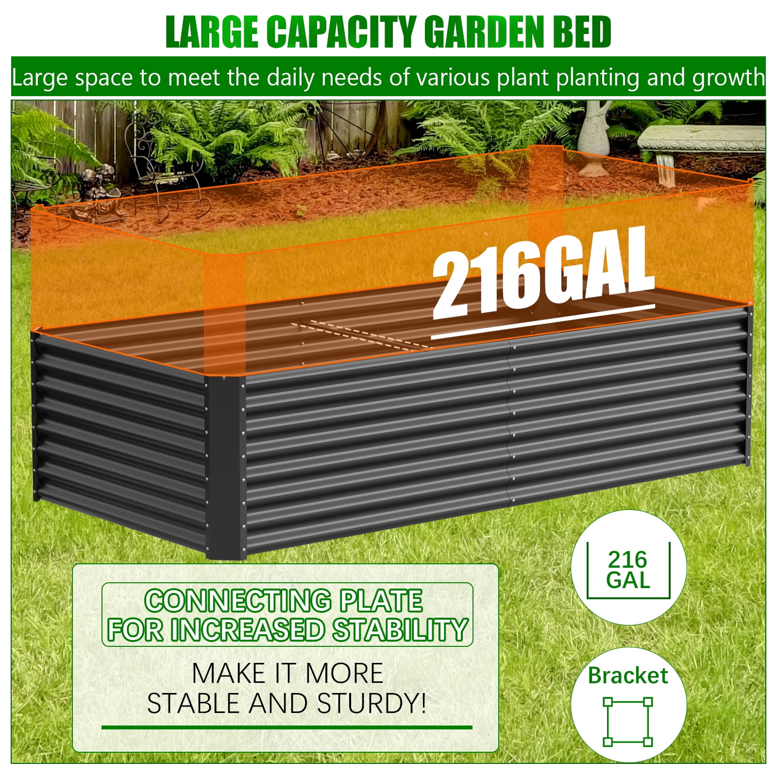 2PCS Raised Garden Bed, 8×4×1ft Large Outdoor Metal Planter Box,216 Gal Soil Capacity, Galvanized Raised Garden Bed Kit for Flower Plants, Fruits, Vegetable Herbs