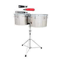 Latin Percussion Tito Puente Steel w/ Stand 15" and 16'' Thunder Timbales Chrome, Silver, 49 lb