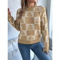 thumbnail image 4 of Women'S Round Neck Long Sleeve Sweater Loose Knitted Autumn and Winter Trend Fashion Casual Pullover Tops Khaki L, 4 of 9