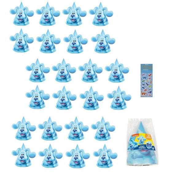 Blue's Clues Party Supplies Bundle includes 24 Party Hats with Pop-Out Ears and 1 Dinosaur Sticker Sheet