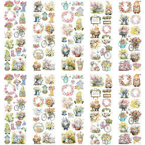 10 Sheets Rub On Transfer Sticker, Spring Flower Decals Rose Tulip Dwarf Doll Stickers for DIY Scrapbooking Photo Albums Furniture,11.8 * 3.9in
