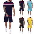 thumbnail image 1 of PEASKJP Mens 2 Piece Short Set Short Sleeve Drop Shoulder Tee Top Elastic Waist Shorts Set,Navy L, 1 of 5