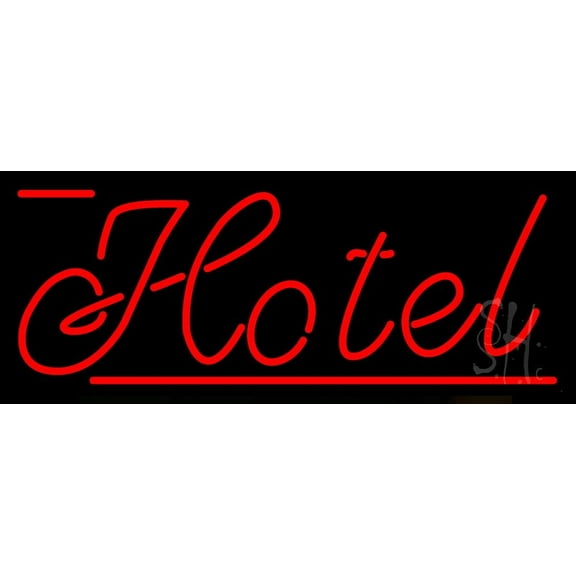 Cursive Red Hotel LED Neon Sign 13 x 32 - inches, Black Square Cut Acrylic Backing, with Dimmer - Bright and Premium built indoor LED Neon Sign for Defence Force.
