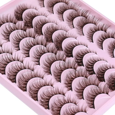 Brown False Eyelashes Cat Eye Colored Eyelashes 20 Pairs 3D Faux Mink Lashes Pack 4 Styles Fluffy Fake Lashes Natural Look
