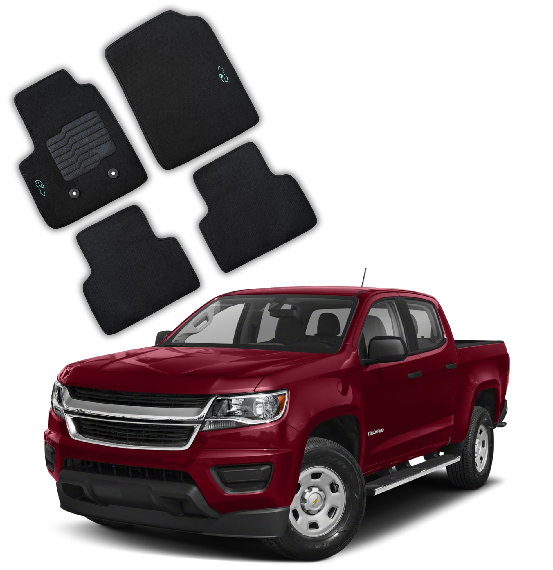 Carpet Floor Mats For 2015 to 2022 Chevrolet Colorado and GMC Canyon, Driver Heel Pad, Front and Rear, Black