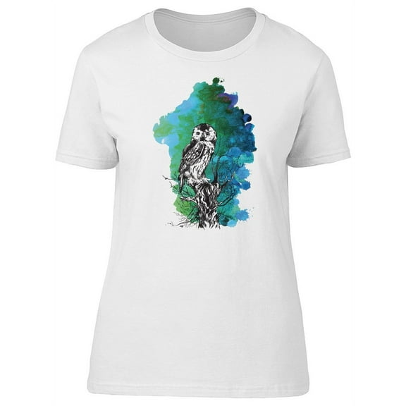 Lovely Grunge Watercolor Owl T-Shirt Women -Image by Shutterstock, Female Large