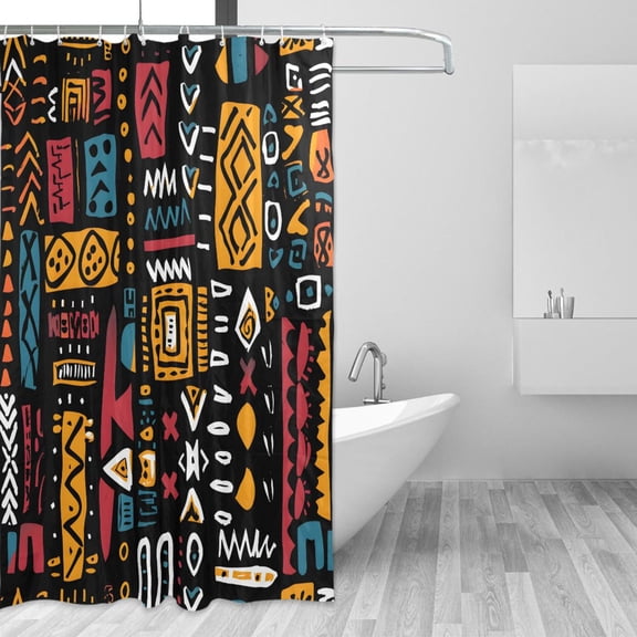 African Geometric Print Shower Curtains with 12 Hooks Waterproof Bathroom Decor 66" x 72"