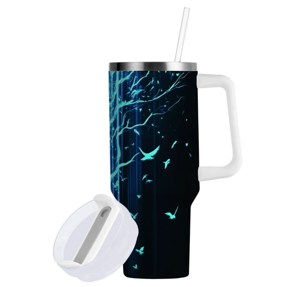 Yayeee 40oz Double-Wall Insulated Stainless Steel Tumbler with Handle Bottle, Blue Tree