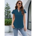 thumbnail image 2 of Womens Dressy Casual Tops Ruffle Short Sleeve V Neck Shirts Elegant Business Work Blouse Dark Blue L, 2 of 5