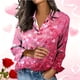 thumbnail image 1 of TaTaai Ladies Satin Blouse Long Sleeve Valentines Day Print Button Down Lapel Collar Silky Shirt Loose Fit Romantic Top Gift, 1 of 7