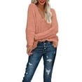 thumbnail image 4 of Women's Off The Shoulder Hollow Knit Pullover Sweater, Loose Lightweight Soft Breathable V Neck Long Sleeve Solid Color Top for All Seasons Casual Wear, Layering Comfort and Versatile Styling Pink S, 4 of 9