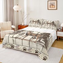 Homewish Animal Deer 4-Piece Full Size Sheets for Female Men Teens,Brown Wheat Bed Sheets,Jungle Wildlife Lightweight Sheet Sets,Retro Vintage Room Decor